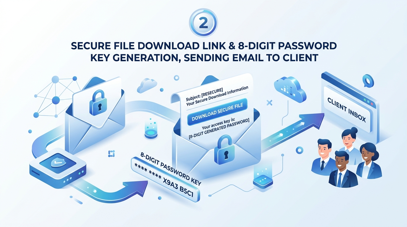 Step 2: Secure File Download Link & 8-digit Password Generation